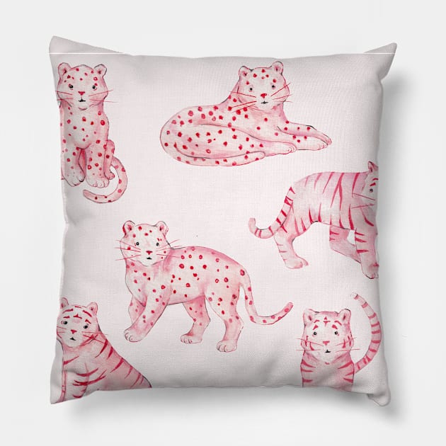 Cute Tigers Cheetahs Leopards Kawaii Pillow by wanderinglaur