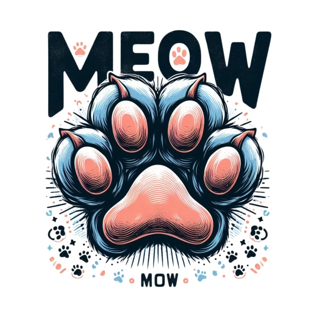 Colorful Cute Cat Paw With Meow by AhmedPrints