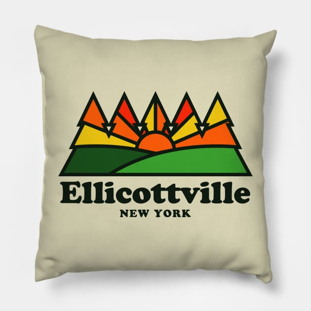 Ellicottville NY New York Retro Vintage Mountains Pillow by PodDesignShop