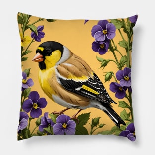 A New Jersey Eastern Goldfinch Surrounded By Common Violet Flowers 2 Pillow