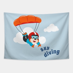 Vector illustration of a cute skydiver. Tapestry