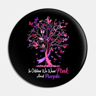 Domestic Violence Breast Cancer Awareness Month Ribbon Tree Pin