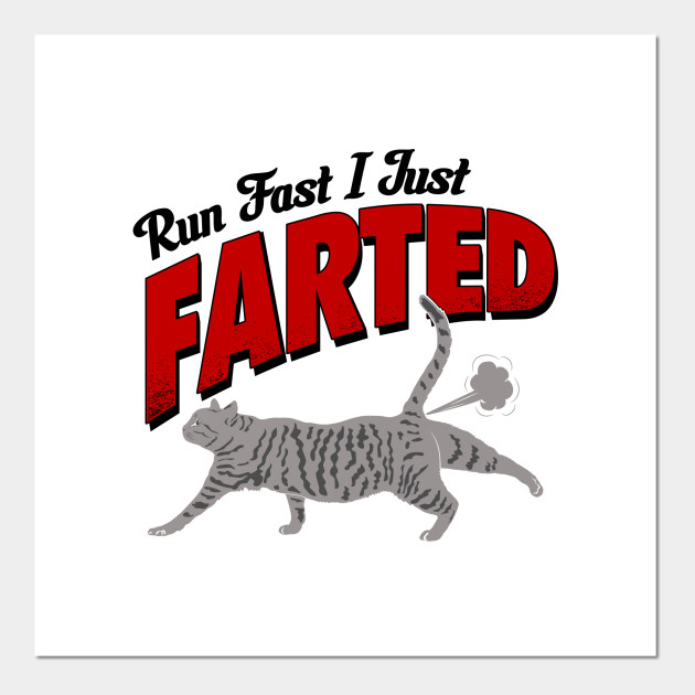 Run Fast I Just Farted Funny Cat Products Funny Cat Affiche