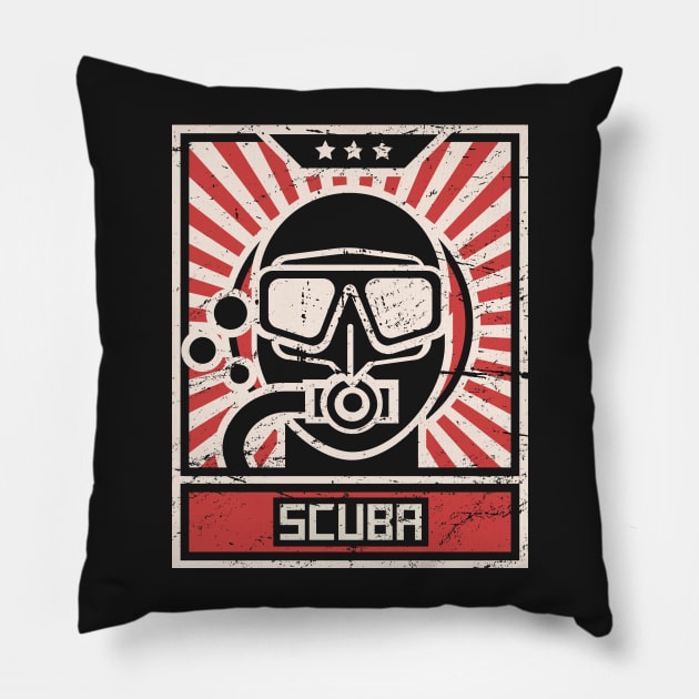 SCUBA Diver Propaganda Poster Pillow by MeatMan