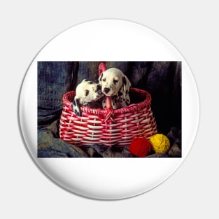 Two Dalmatian Puppies In Pink Basket Pin