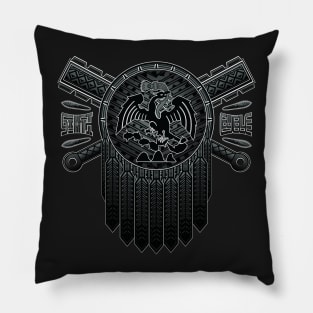 Mexica Heraldry. Aztec Eagle Shield & Weapons. Pillow