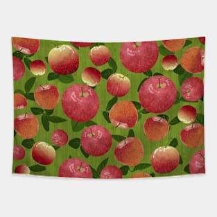 Tossed Apples on Green Fence Square Tapestry