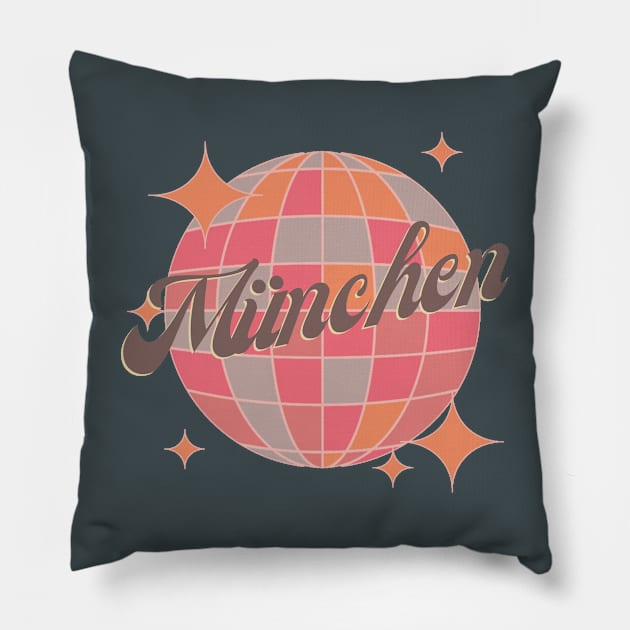 Munich Germany City Retro Vintage Dance pink Design Pillow by Bailamor