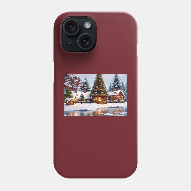 Christmas Cottage on the Lake Phone Case by croper