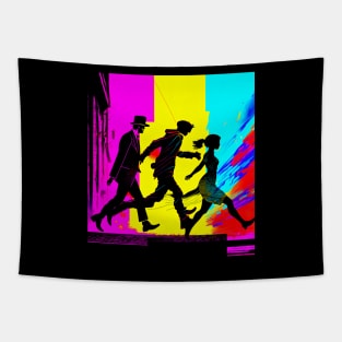 ABSTRACT ART DESIGN.  3 PEOPLE MOVING FORWARD. VIBRANT AND INCREDIBLY UNIQUE. Tapestry