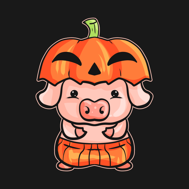 Little Pink Pig dresses as a Pumpkin for Halloween by SinBle