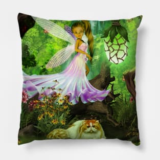 Cute little fairy wth her cat Pillow