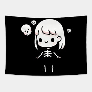 Cute Skeleton Girl With Skulls | Kawaii Girl Design | Cute Halloween gift Tapestry