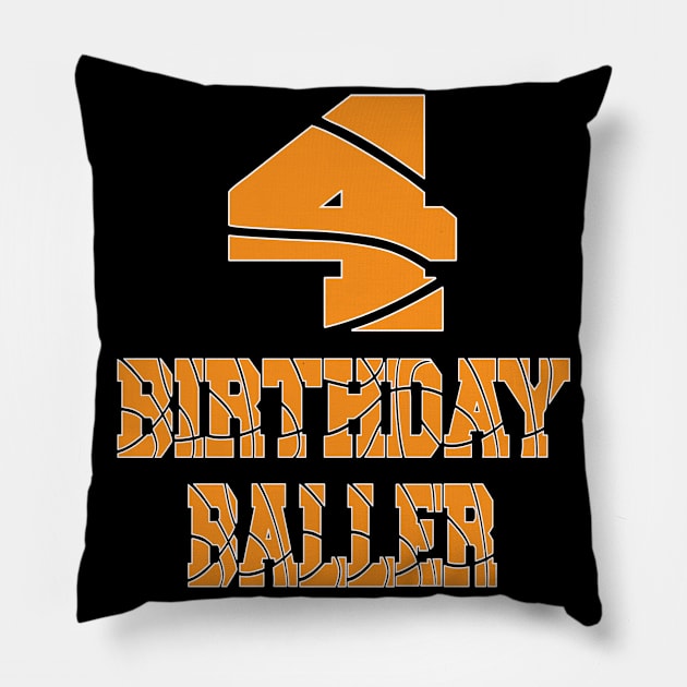 4th Birthday Baller Boy 4 Years Old Basketball Themed Party graphic Pillow by Grabitees