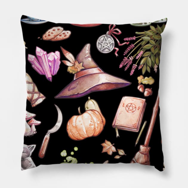 Folk Witch Elements Pillow by Medusa Dollmaker