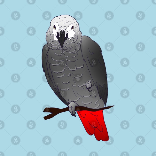 African Grey Parrot Perching on a Branch by Einstein Parrot