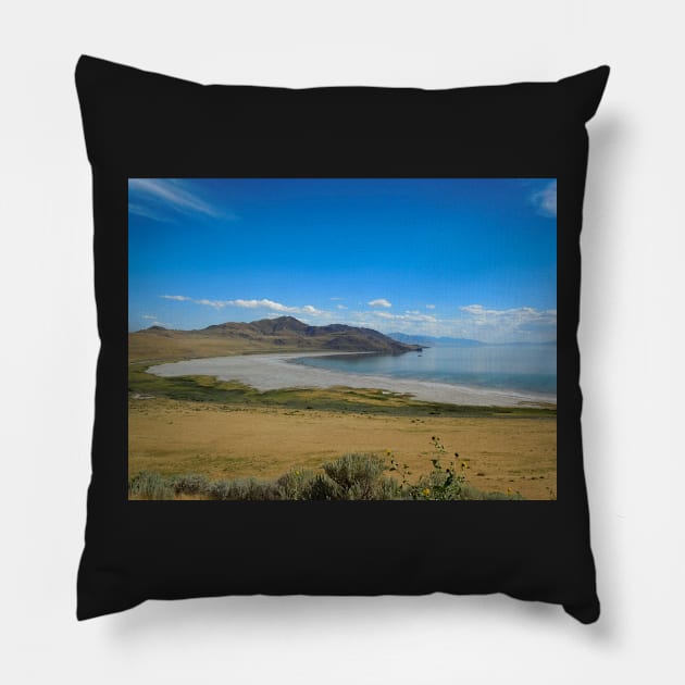 White Rock Bay on Antelope Island Pillow by Steves-Pics