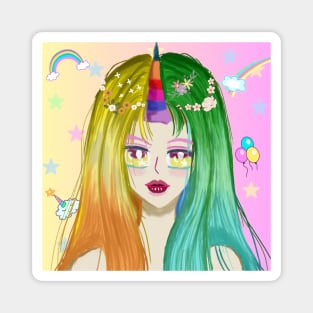 Anime Japanese cartoon style , unicorn girl Magnet