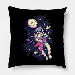 Rockstar Astronaut Playing An Electric Guitar In Space Pillow