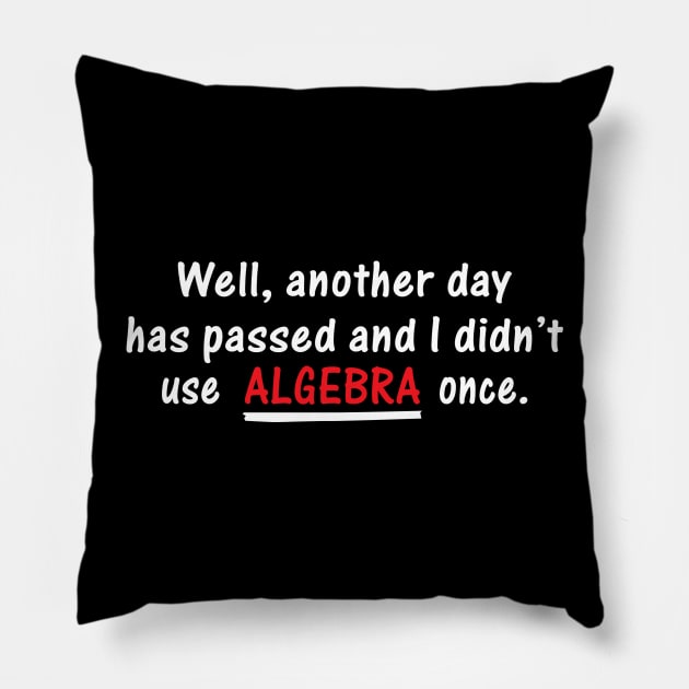 Well Another Day Has Passed and I Didn't Use Algebra Once | Best Quote Pillow by Bersama Star