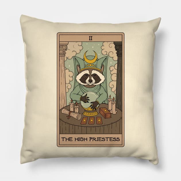 The High Priestess - Raccoons Tarot Pillow by thiagocorrea