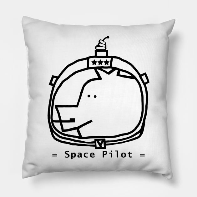 Space Pilot Pig Portrait Minimal Line Drawing Pillow by ellenhenryart