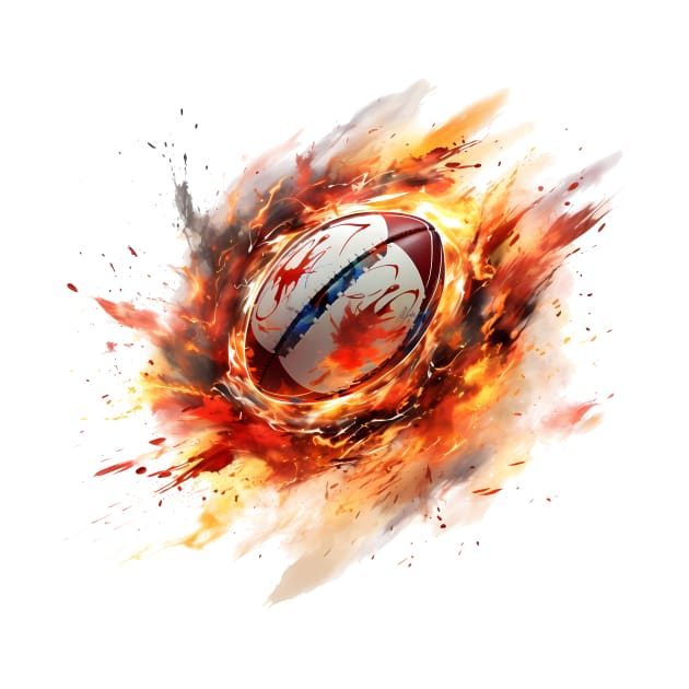 Flamming Rugby Ball by BisonPrintsCo