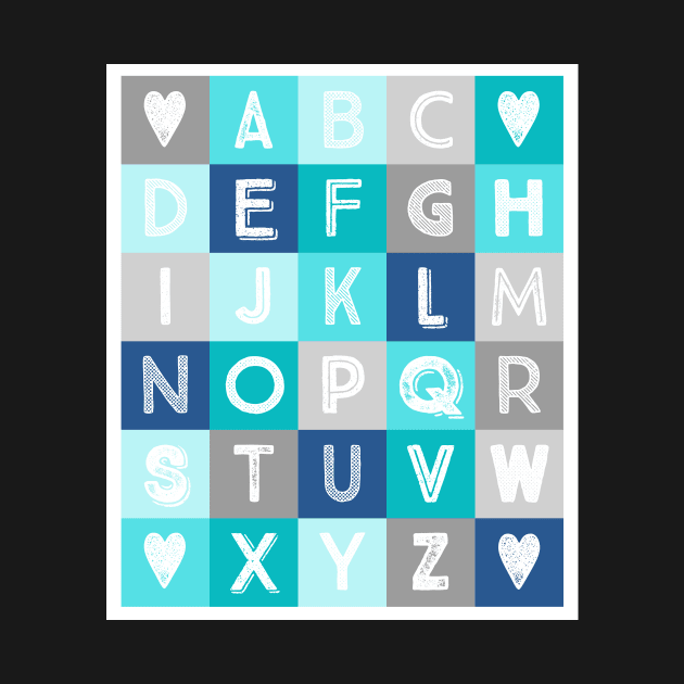 Blue Teal Grey Alphabet art decor pattern by dreamingmind