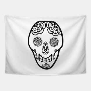 Black and White Sugar Skull (Calavera) Tapestry