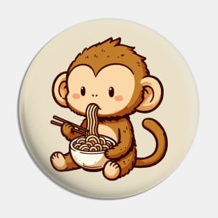 Cute brown monkey eat ramen Pin