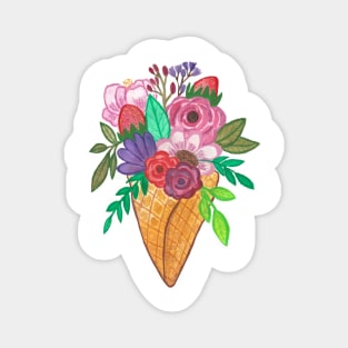 Flowers and strawberries in an icecream cone Magnet