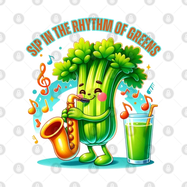 Celery Saxophone Jazz - Sip in the Rhythm of Greens Tee by vk09design