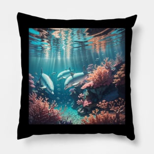 Deep Dive with Dolphins Pillow