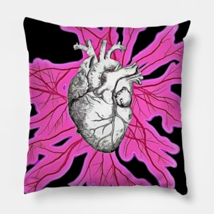 Vintage Human heart and veins, arteries, blood, illustration art Pillow