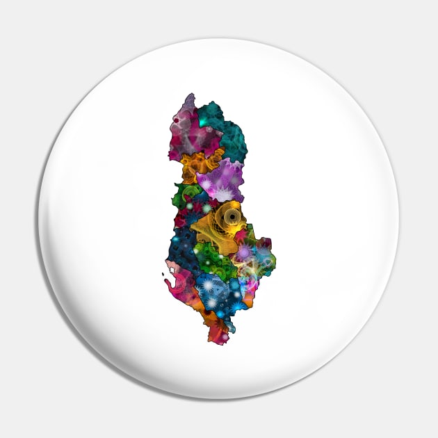 Spirograph Patterned Albania Counties Map Pin by RachelEDesigns