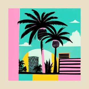 Vacation Beach City Palm Trees Pink Pastel Graphic T-Shirt