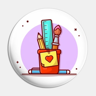 Stationery with Ruler, Pencil, Pen and Note Cartoon Vector Icon Illustration Pin