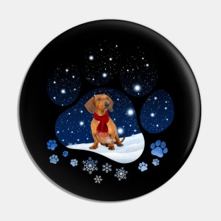 Snow Paw Red Dachshund Christmas Winter Holiday Pin