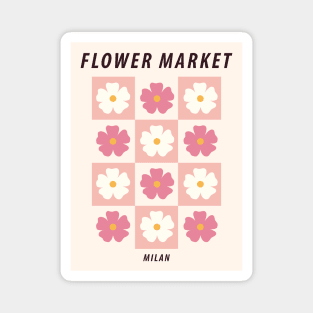 Flower market print, Milan, Indie, Cottagecore decor, Cute floral art, Posters aesthetic, Abstract pink flowers Magnet