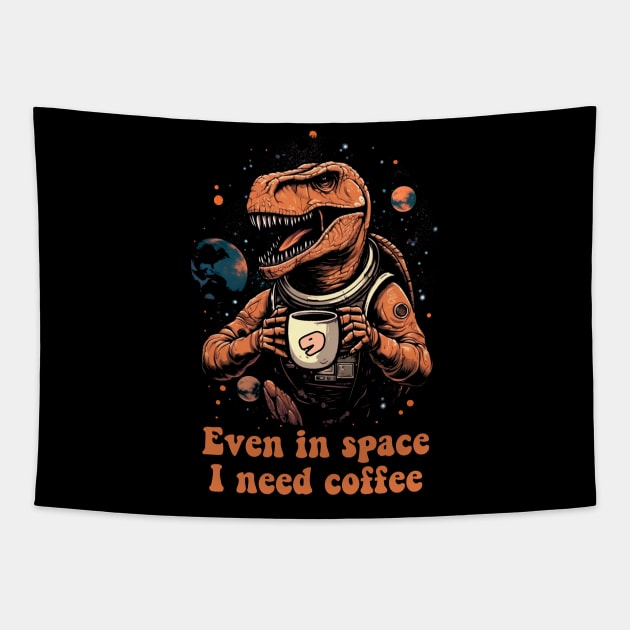 T-Rex in space with coffee Tapestry by Raywolf