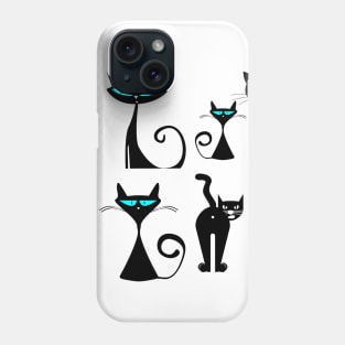 Crazy Cats Pattern in Black Phone Case