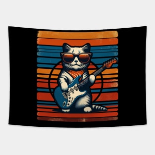 Electric Guitar Cat Rock Music Retro Funny Cat Tapestry