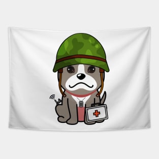 Cute grey dog is an army medic Tapestry