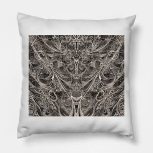 Grayscale Aesthetic Fractal Network - Black and White Granite Engraving Pillow