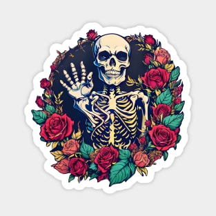 Skeleton Waving In Roses Magnet