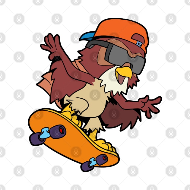 Comic owl rides skateboard by Modern Medieval Design