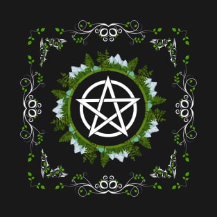 Green Witch Pentacle - Nature Themed Wiccan Pentagram T-Shirt