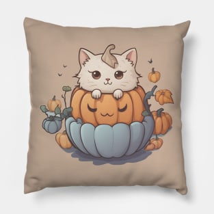 Halloween Pumpkin with Cute Cat Pillow