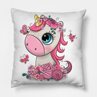 Cute baby unicorn with flowers Pillow