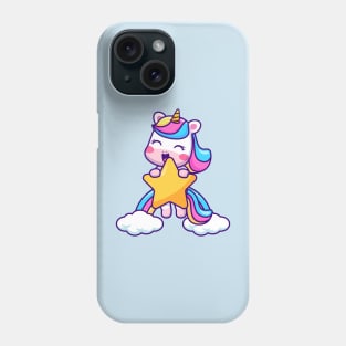 Cute Unicorn Flying With Star And Rainbow Cloud Cartoon Phone Case